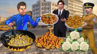 Gobi Pakora Crispy Cauliflower Pakoda Street Food Hindi Kahani Hindi Moral Stories New Comedy Video [upl. by Nittirb]