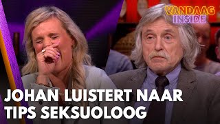 Seksuoloog Eveline Stallaart geeft tips tegen vroegtijdige zaadlozing Johan luistert aandachtig mee [upl. by Ekoorb]