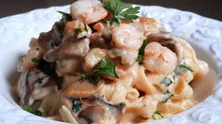 tagliatelle crevette et champignon sauce blanche [upl. by Ottavia]