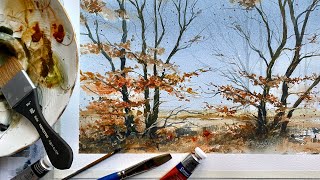 HOW TO PAINT loose WATERCOLOR AUTUMN Fall TREES Loose Watercolour Landscape PAINTING Tutorial DEMO [upl. by Christenson]