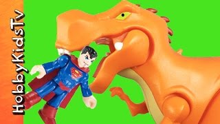 Imaginext SUPERMAN Vs Dinosaur TRex Toy HobbyKidsTV [upl. by Mihar14]