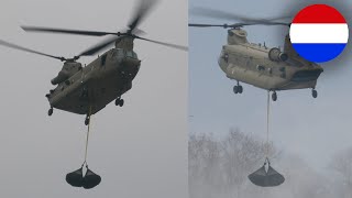 Defensie Helikoptercommando DHC ondersteunt hulpdiensten bij doorgebroken overlaat in Maastricht [upl. by Eenattirb754]