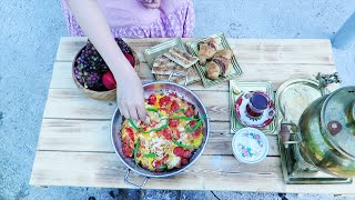 Samovar Charcoal Tea amp Village Omelette Persian Native Morning Routine چای سماور ذغالی و املت محلی [upl. by Amaleta643]