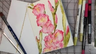 fast gladiolus painting using watercolor markers [upl. by Una984]