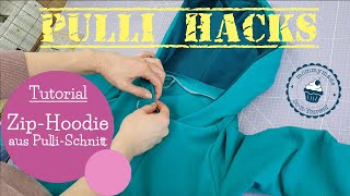 ZipHoodie aus Pulli Schnittmuster nähen  Pulli Hacks  Zipjacke  DIY Nähanleitung  mommymade [upl. by Yensehc615]