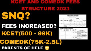 KCET 2023 FEES STRUCTURECOMEDK 2023 FEES STRUCTURESNQ Quota INFORMATIONKCET FEES FOR ENGINEERING [upl. by Aihseuqram]