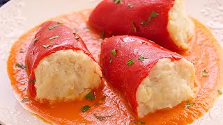 Pimientos rellenos de Bacalao en Salsa de piquillos Fácil y Delicioso ¡Te encantarán [upl. by Adolph643]