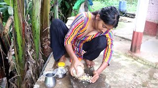 village girl cooks chicken gravy with traditional spices on firewood stove [upl. by Scottie284]