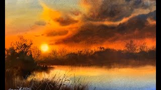 How to paint sunset in watercolor painting demo by javid tabatabaei [upl. by Bille]