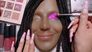 ASMR Sparkly Pink Makeup amp Braid Hairplay on Mannequin whispering tapping makeup sounds [upl. by Nnaitsirk871]