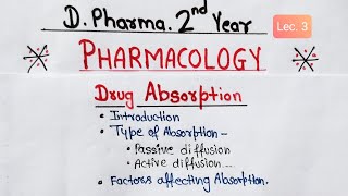 Drugs Absorption Ch1  Pharmacology  DPharma 2nd drugsabsorption pharmacology pharmacybhai [upl. by Notak336]