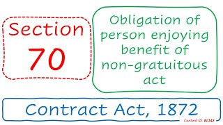 Section 70 Obligation of person enjoying benefit of nongratuitous act  Contract Act 1872 BL142 [upl. by Lampert490]