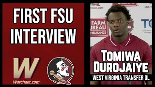 Tomiwa Durojaiye West Virginia Transfer DL First FSU Interview  FSU Football  Warchant TV FSU [upl. by Ayerim140]