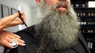 Young Man’s Incredible Grey Beard Gets Trimmed to Perfection [upl. by Gyasi]