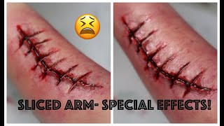 Special Effects Makeup Sliced Arm With Stitches [upl. by Aiki]