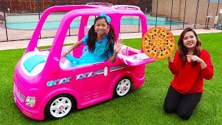 Wendy Pretend Play Food Delivery w Pink Barbie Food Truck Car Toy [upl. by Elaina382]