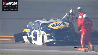 Daytona 500 2018 Elliott Patrick and others Crash  French Commentary [upl. by Mallissa772]