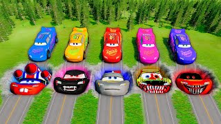 Mega Pixar Cars Pit Transform Lightning McQueen Into Evil Mcqueen BeamNGDrive Battle [upl. by Brendin]