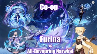 Random coop Furina Kokomi Ganyu amp Aether vs AllDevouring Narwhal [upl. by Dreddy208]