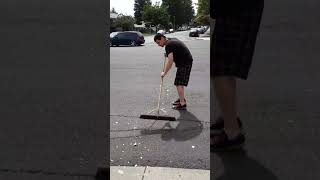 I grabbed my broom to help clean the road after a car crash Everyones ok [upl. by Coppins]