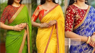 Designer Contrast Colour Blouse Designs For Silk Sarees  Contrast Saree Blouse Designs [upl. by Zakarias]