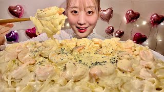 ASMR Creamy Shrimp Pasta【Mukbang Eating Sounds】【English subtitles】 [upl. by Kenison]