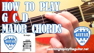 How To Play G C D Major Chords  Learning To Play The Guitar [upl. by Neelehtak]