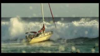 Point Panic Big Wave hits sailboat at Ala Moana Bowls in Waikiki [upl. by Nohsreg94]