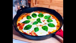 CAST IRON MARGHERITA PIZZA  THE BEST HOMEMADE PIZZA RECIPE [upl. by Heater]