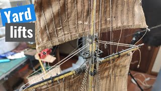 Model Ship Santisima Trinidad  Part 100  Rigging yard lifts [upl. by Aihsik]