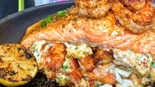 How To Make Crab Stuffed Salmon  Easy Crab Stuffed Salmon onestopchop [upl. by Kataway204]