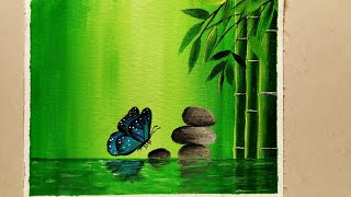 Step by Step Acrylic Painting on Canvas for Beginners Nature Scenery Painting Go Green Painting [upl. by Corso]