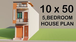 Small 5 Bedroom Shop With House Design10x50 Dukan Or Makana Ka Naksha3D Shop Elevation [upl. by Ecniv7]