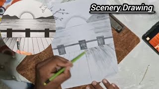 Scenery Drawing sketch  Draw easy for beginners  Scenery Drawing with one Pencil ✏️ [upl. by Nihcas]