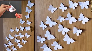 easy white Paper Butterfly wall decoration  How to make Paper Butterfly 5 minutes craft [upl. by Nostaw]