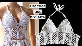 Crochet Lacey bralette tutorial  crochet crop top  crochet lace stitch [upl. by Chill37]