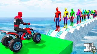 Superheroes on a motorcycle ride over the sea along the SpiderMan Bridge GTA 5 [upl. by Ultan]