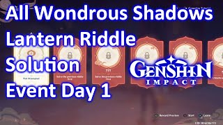 All Wondrous Shadows Lantern Riddle Solution Event Day 1 Genshin Impact [upl. by Assen]