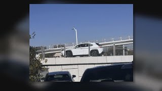 Temporary barriers in place after car drives onto Dallas new pedestrian bridge [upl. by Moon]