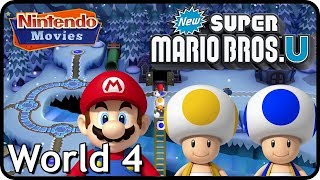 New Super Mario Bros U World 4 Frosted Glacier All Star Coins 100 Multiplayer Walkthrough [upl. by Araminta]