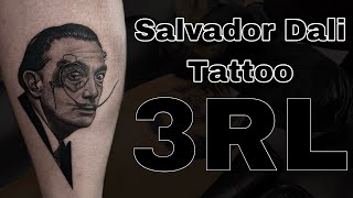 Salvador Dali tattoo  real time tattoo portrait  how to stipple shade tattoo 😎😍 [upl. by Silvanus]