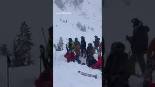 Skiers dig through snow after Palisades Tahoe avalanche [upl. by Idnam]