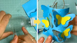 Recycle Plastic Bottles Into Lamp 🏮 A New Way to Recycle Plastic Bottles 💡 Making a Butterfly Lamp [upl. by Ennoryt]