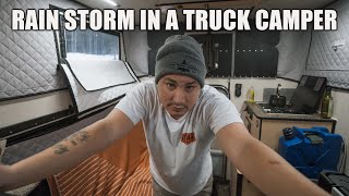 Taking Shelter In My Truck Camper During A HEAVY Rain Storm rainstorm wintercamping [upl. by Rausch]