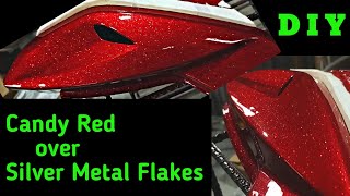 How to paint candy red over silver metal flake  Custom painting on motorcycle [upl. by Berstine801]