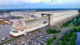 Big Ship Launch Float Out of Cruise Ship CARNIVAL JUBILEE at Meyer Werft Shipyard [upl. by Crespi]