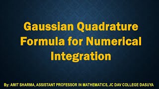 Gaussian Quadrature Formula for Integration Derivation and Numerical application [upl. by Darreg]