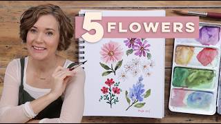 5 Aesthetic Watercolor Flowers For Beginners [upl. by Boff479]