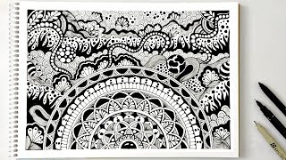 Zentangle landscape  zentangle art mandala drawing  zendala art step by step [upl. by Louanne]