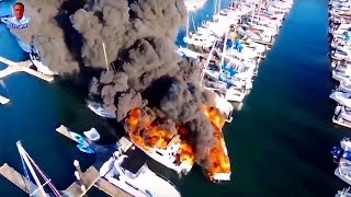 Incredible Drone Video  Fire destroys boats at Everett Marina [upl. by Brenden653]